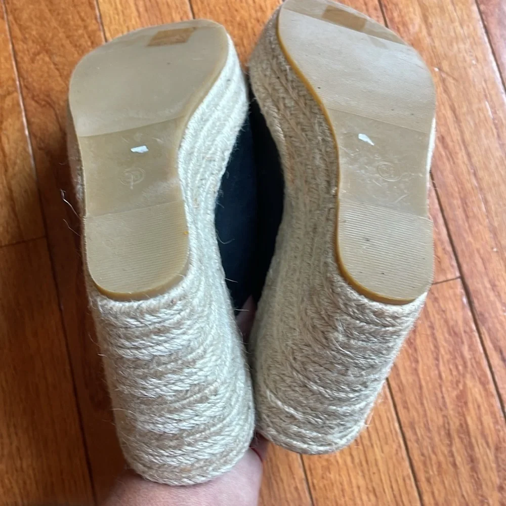 🍰 black vegan slip on espadrille wedges